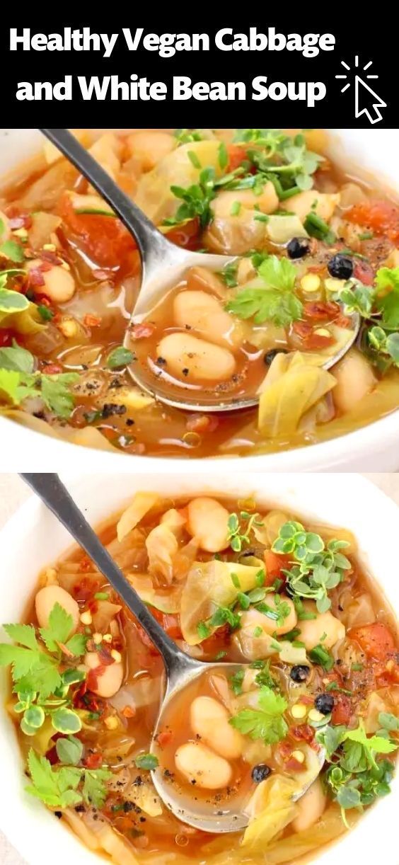 two bowls filled with bean soup and vegetables