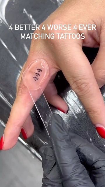 a woman's hand with a tattoo on it and the words, 4 better 4 worse ever matching tattoos