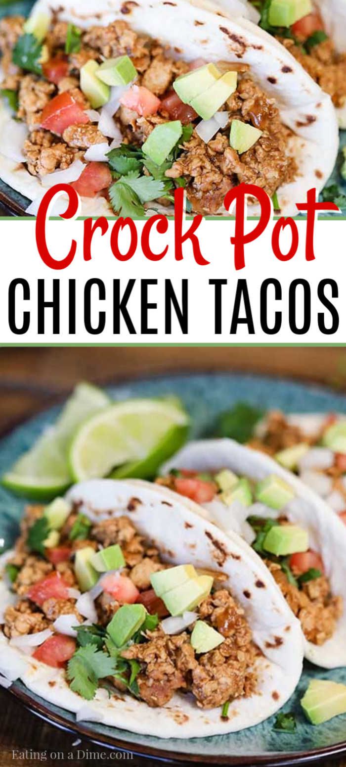 crock pot chicken tacos with avocado and cilantro on the side