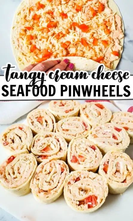 an image of some food that is on a plate and the words fancy cream cheese seafood pinwheels