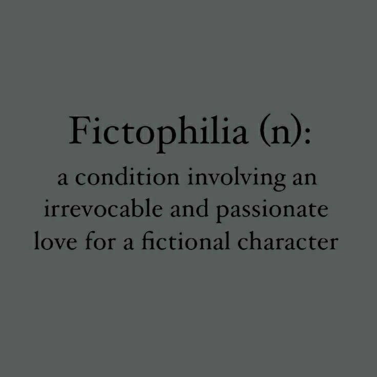 the words fictophilia n are written in black on a gray background