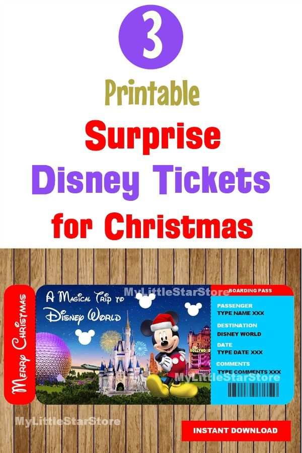 the disney world ticket for christmas is shown with text that reads, printable surprise tickets for