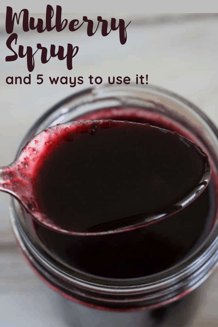 a jar filled with red liquid and the words mulberry syrup and 5 ways to use it