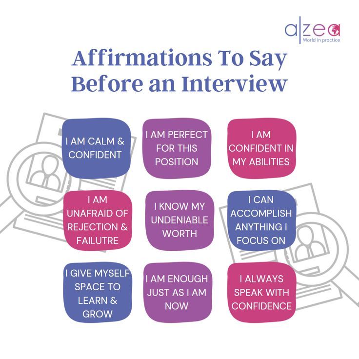 an info sheet with the words affirmations to say before an interview on it