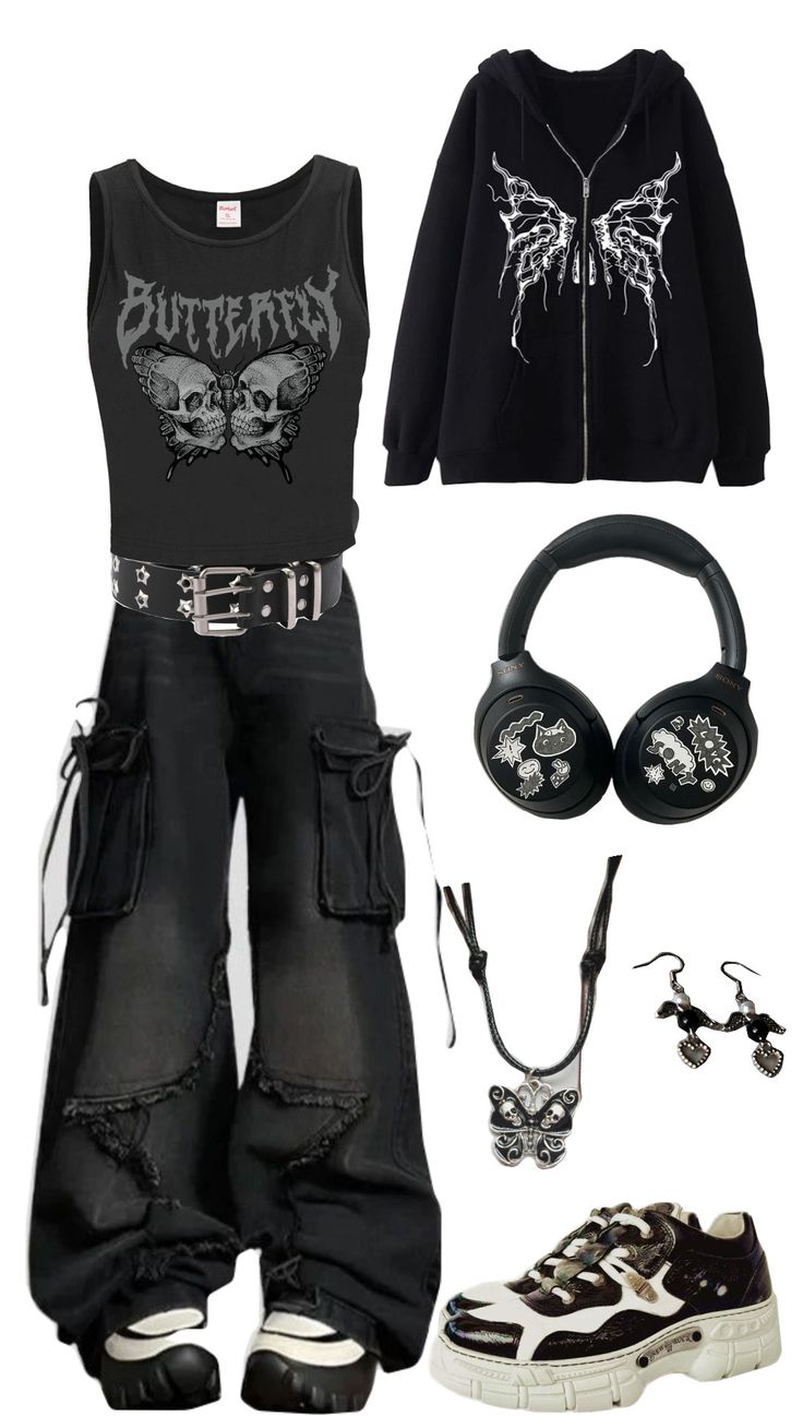 Cute Emo Clothes Aesthetic, 2024 Grunge Outfits, Emo Fits Aesthetic, Emo Academia Outfit, Emo Ish Outfits, Grunge Clothes Girl, Y2k 90s Outfits, Emo Y2k Grunge Outfits, Grunge Metal Outfit