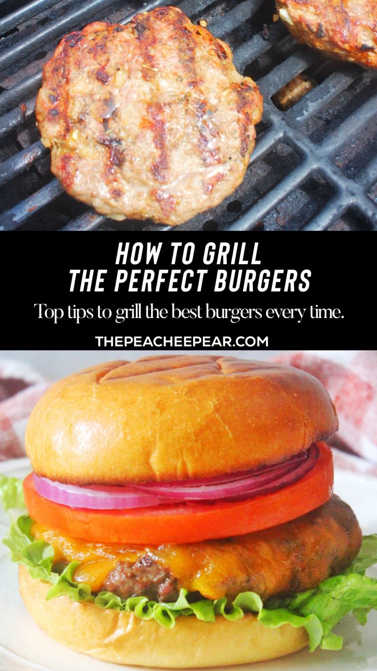 Burger on the grill. Hamburger with cheese, lettuce, tomato and onion on a white plate. Burgers On The Grill, Cleaning Baking Sheets, Kids Lunch Box Meals, Finger Foods For Kids, Satisfying Salads, Homemade Barbecue Sauce, How To Cook Burgers, Summer Foods, Herb Salad