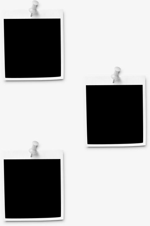 three black and white photos hanging on the wall with clips to them, one is empty