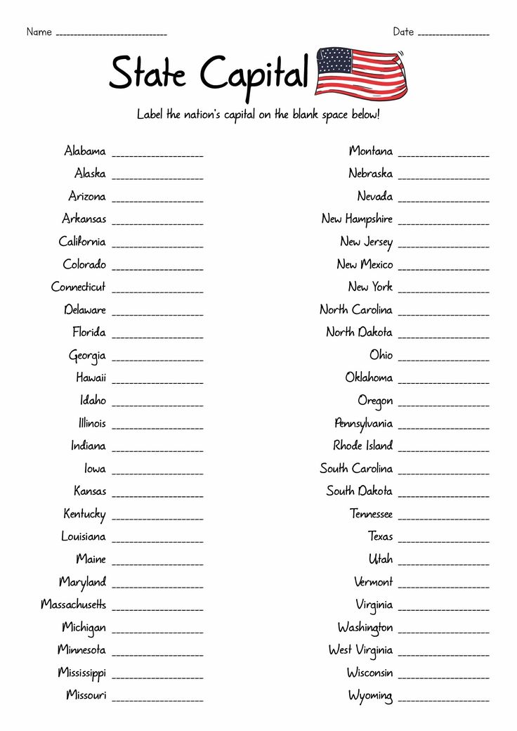 state capital worksheet with the names and abbreviations for each country on it