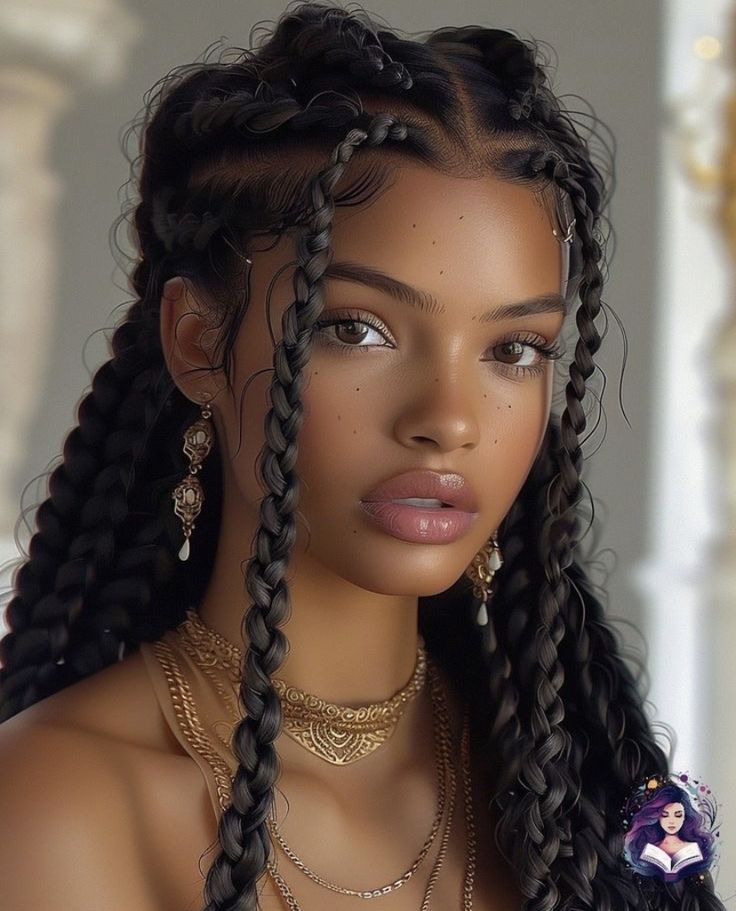 Braids Oval Face, Fantasy Braids Black Hair, Black Fairy Hairstyles, Coco Braids, Fantasy Black Hairstyles, African Queen Hairstyles, Celtic Hairstyles Braids, Creative Braids For Black Women, Indian Dimples