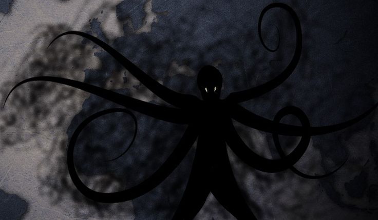 an octopus is silhouetted against a dark background