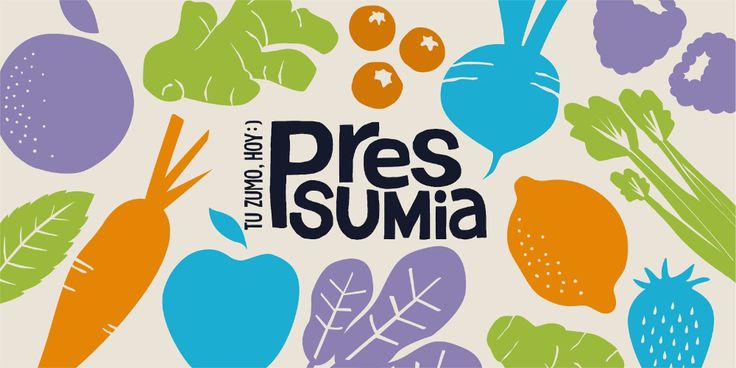 an advertisement for pres isumia with various fruits and vegetables