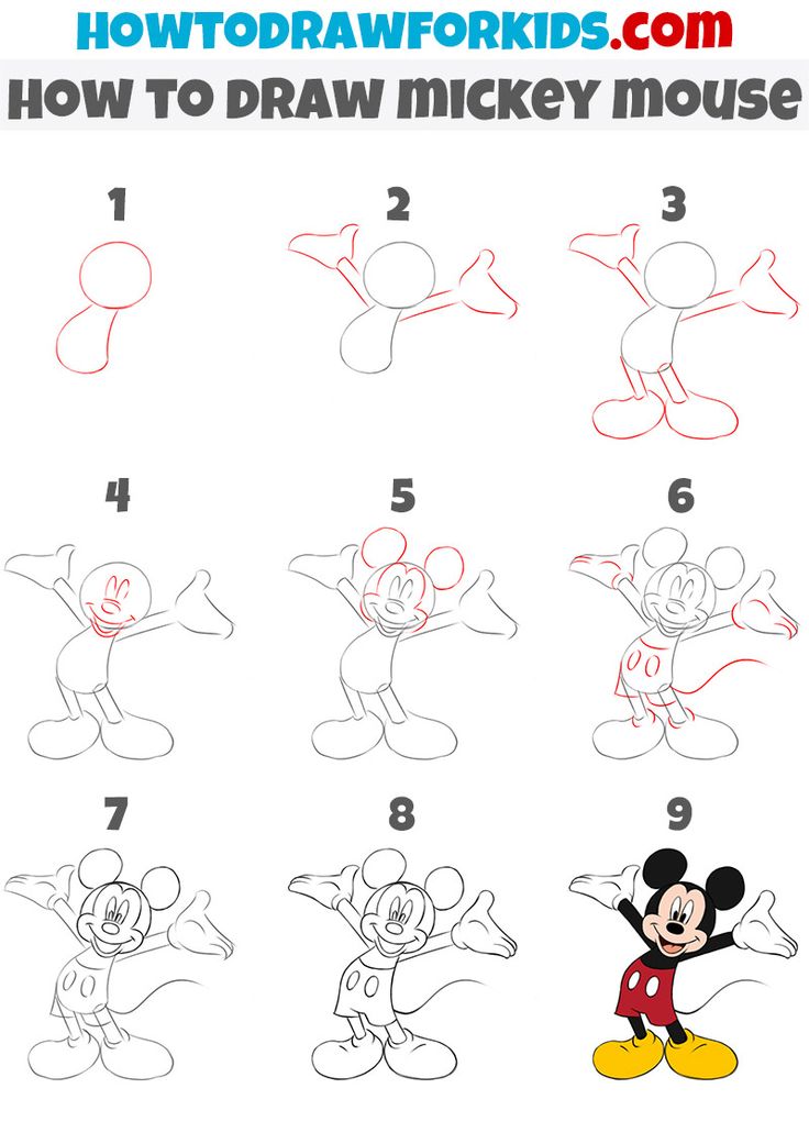 how to draw mickey mouse step by step instructions for children and adults in easy steps