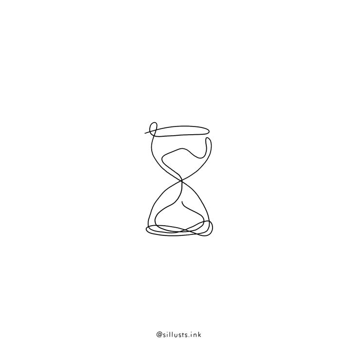 an hourglass is drawn in one line on a white background