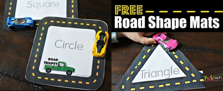 two road shape mats with cars and trucks on them, one has the word free