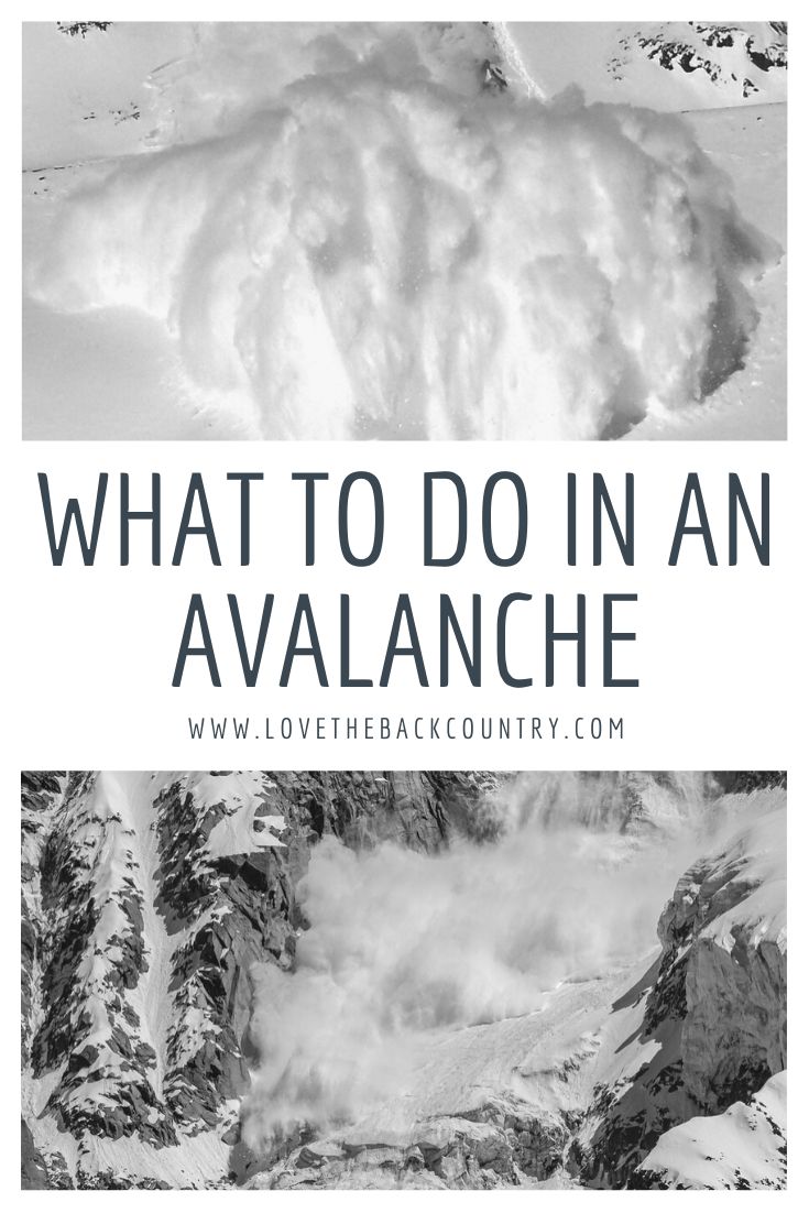 the words, what to do in an avalanche on top of snow covered mountains and clouds