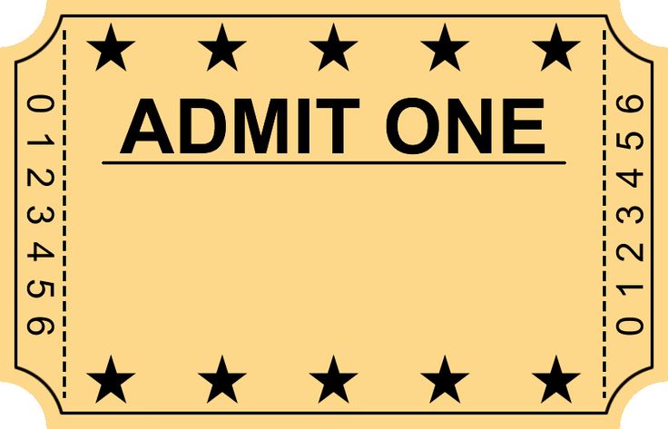 a ticket with the word admit one on it and five stars in front of it