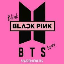 black pink bt's logo on a pink background with the words, b t s