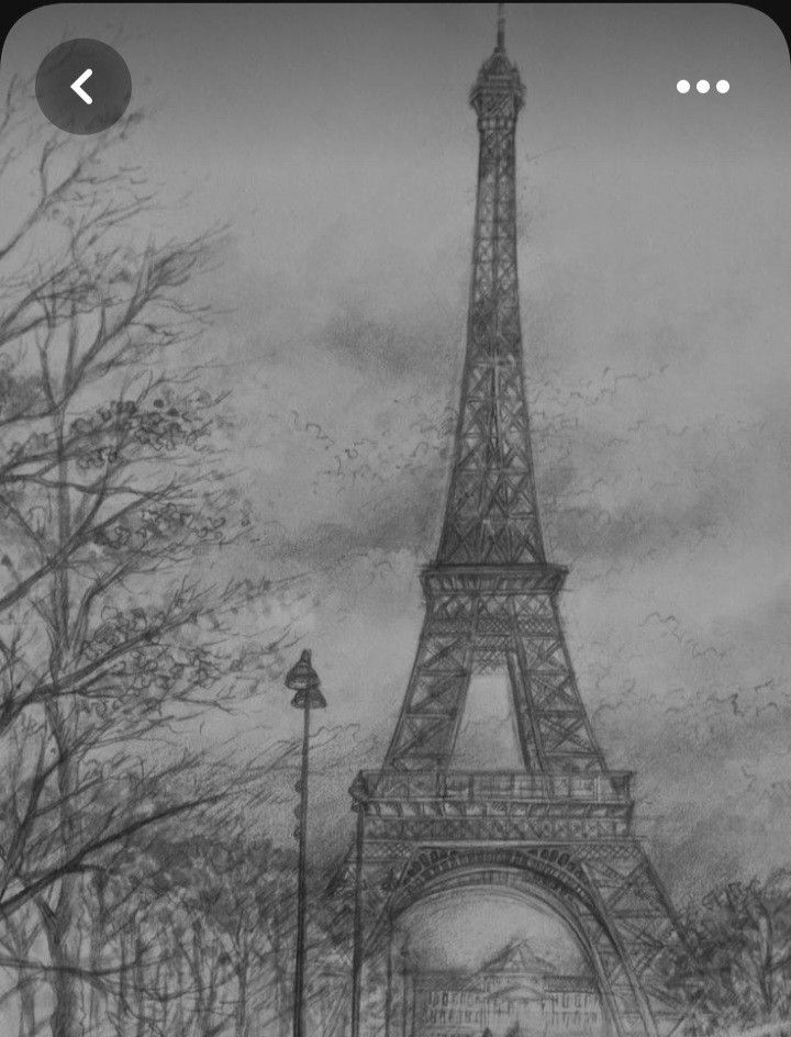 a drawing of the eiffel tower in paris, france with people walking around