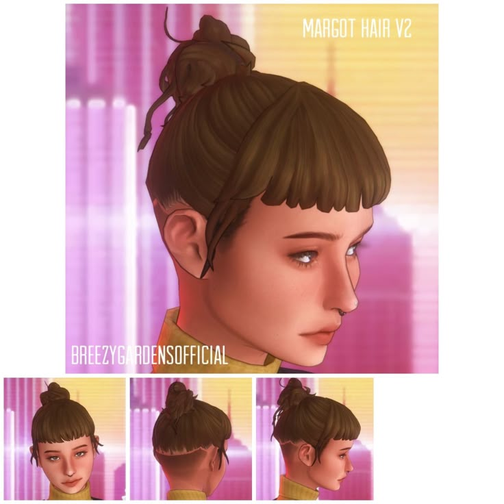 an animated image of a woman's hair in various stages of being styled into a bun