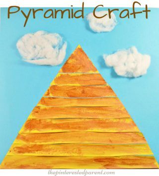 an art project for kids to make pyramids with clouds in the sky above them