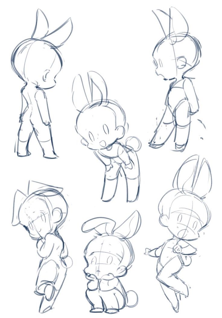 some sketches of cartoon characters in various poses