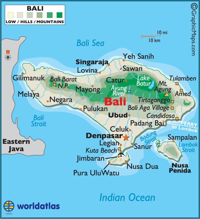 a map of bali with the capital and major cities