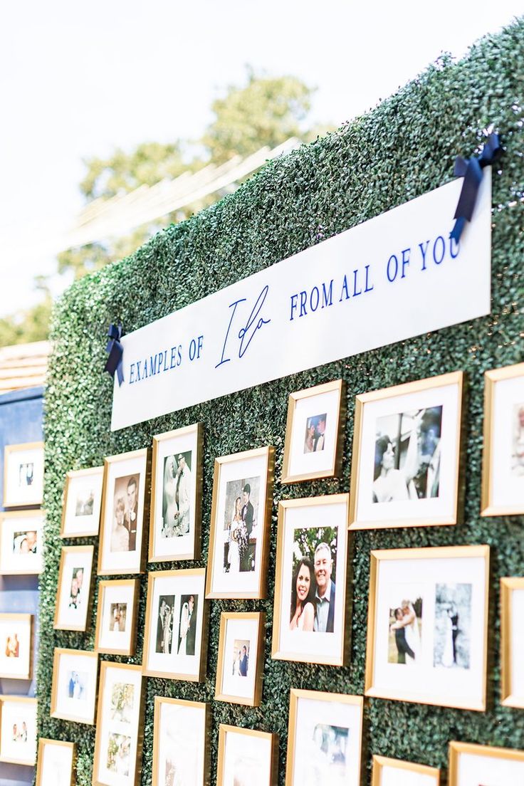 a wall covered in pictures and photos with the name from all of you written on it