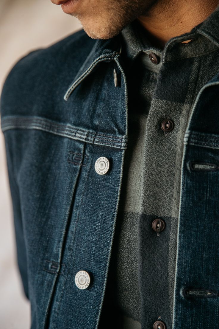 Bold and ready to be worn, the Blade denim jacket is inspired by your traditional denim jacket silhouette (Our inspiration were the 1930’s era denim jackets) with our added twist of comfort. The Blade is a timeless piece that will pair great with our Axe Chino or selvedge denim jeans. • 96% Cotton / 4% polyurethane Classic Relaxed Fit Denim Jacket With Buttons, Classic Dark Wash Outerwear For Everyday, Classic Denim Blue Outerwear For Everyday, Unstructured Dark Wash Denim Jacket, Classic Indigo Denim Jacket, Classic Denim Jacket With Pockets In Recycled Denim, Classic Denim Jacket With Button Closure For Everyday, Classic Everyday Denim Jacket With Button Closure, Classic Everyday Denim Jacket