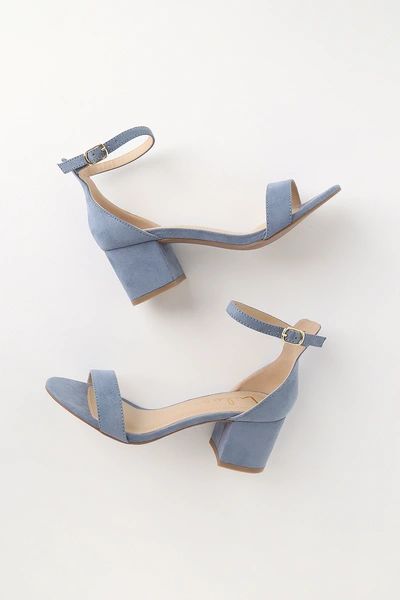 Chic Blue Sandals - Single Sole Heels - Block Heel Sandals Casual Wide Fit Block Heel Heels, Casual Wide Fit Block Heels, Blue Block Heels With Stacked Heel, Blue Sandals With Low Stacked Heel, Blue Block Heels With Padded Heel And Round Toe, Blue Round Toe Block Heels With Stacked Heel, Light Blue Block Heels With 4-inch Heel, Blue Padded Heel Block Heels For Spring, Blue Block Heels With Padded Heel For Spring