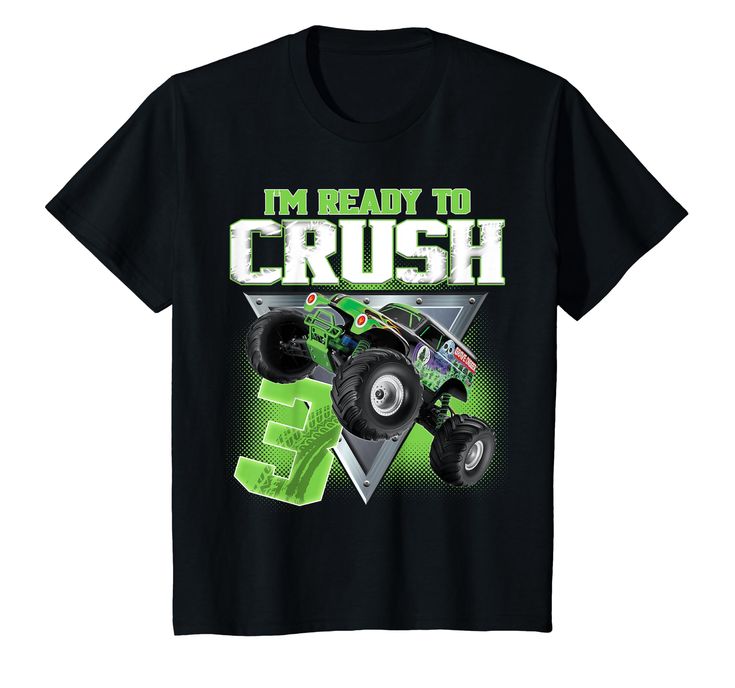 a black shirt that says i'm beautiful to crush with monster trucks on it