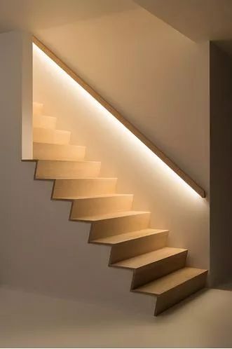 a stair case with lights on it in a room