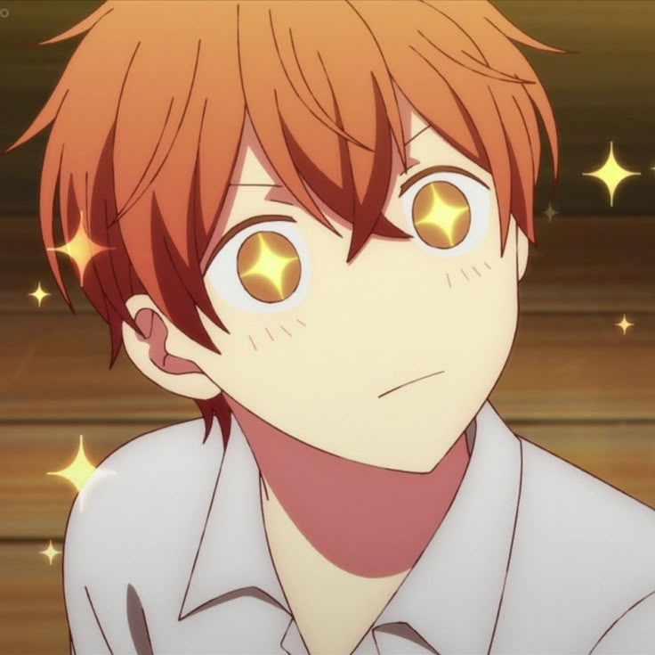 an anime character with red hair and yellow eyes