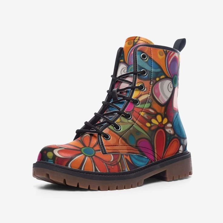 Leather Boots With Floral Print And Round Toe, Multicolor Leather Boots For Spring, Spring Multicolor Leather Boots, Multicolor Leather Boots, Lightweight Boots, Vegan Leather Boots, Sustainable Style, Ankle Support, Soft Textiles