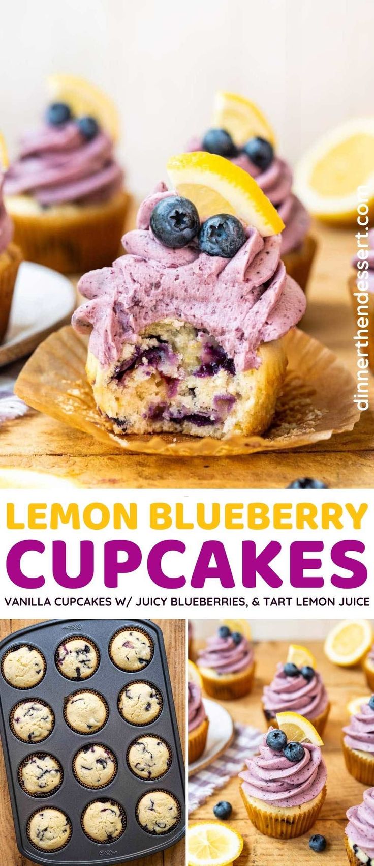 lemon blueberry cupcakes with fresh blueberries and tart lemon slices