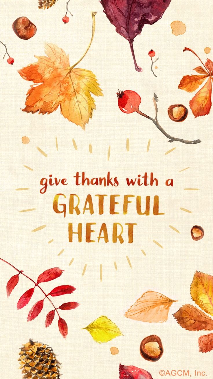 the words give thanks with a grateful heart surrounded by autumn leaves and acorns