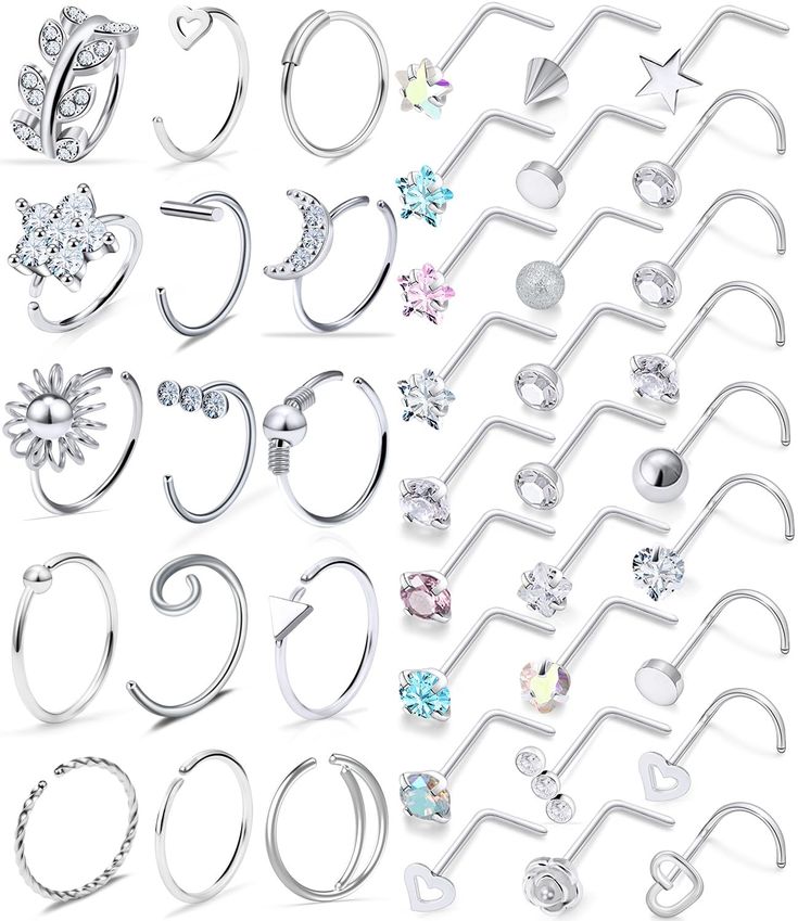 many different types of piercings are shown in this image, including earrings and rings