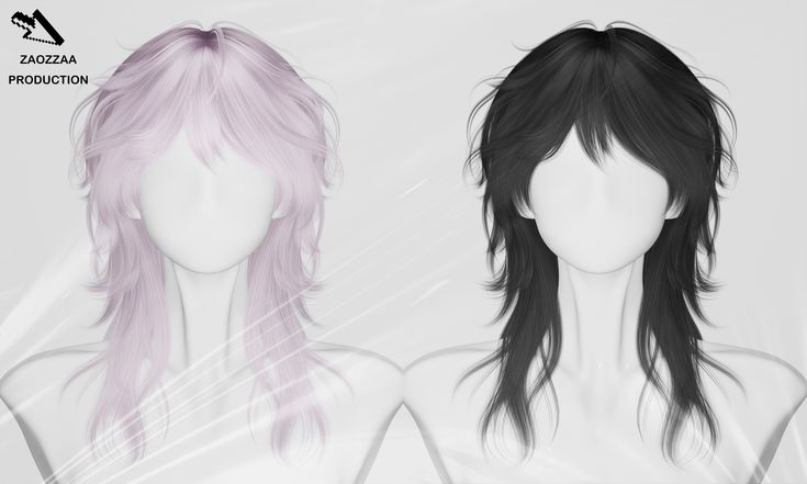 two female mannequins with pink hair and long bangs, one in black and the other in white