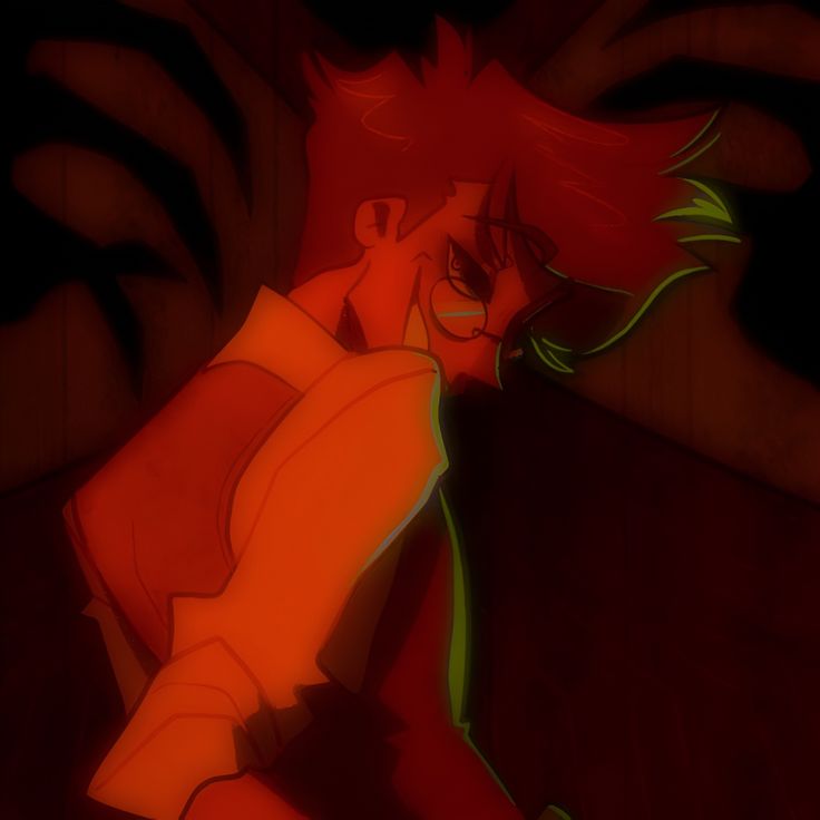 an animated image of a man with red hair and green eyes looking at something in the distance