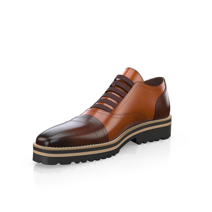 Brown Cap Toe Leather Shoes With Rubber Sole, Brown Cap Toe Leather Shoes With Leather Lining, Brown Leather Cap Toe Shoes With Rubber Sole, Modern Brown Leather Shoes With Textured Sole, Cap Toe Lace-up Shoes With Calf Leather, Cap Toe Calf Leather Oxfords With Contrast Sole, Plain Toe Calf Leather Shoes With Contrast Sole, Brown Leather Dress Shoes With Round Toe, Brown Calf Leather Shoes With Leather Sole