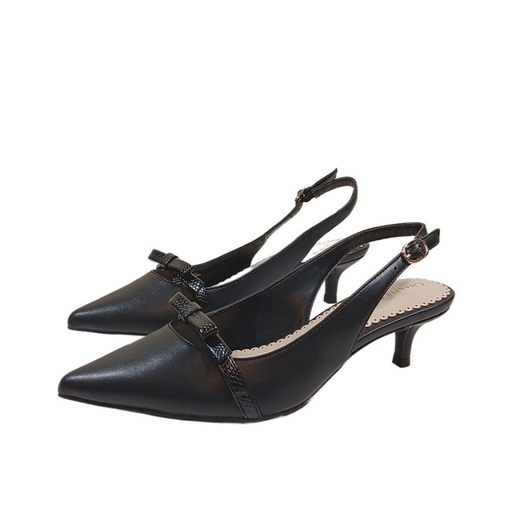 Color: Black Brand: Charter Club Size: Us 6m Upper/Lining/Sole: Synthetic Pointed Toe Cushioned Footbed Adjustable Buckle Closure Heel Height: 2 Inch Kitten Heel Style: Gilaa, Dress Heels, Business Casual Condition: New With Box Topped With A Tidy Bow, These Charter Club Slingback Pumps Blend Feminine Sophistication And A Stylish Kitten Heel For An Elegant Look. New With Box, Excellent Condition. Same/Next Day Shipping Luxury Black Kitten Heels With Buckle Closure, Black Kitten Heels Nordstrom, High-end Black Kitten Heels For Evening, Luxury Black Kitten Heels With Heel Loop, Heels Business, Dress Heels, Club Shoes, Leather Bow, Leather Bows