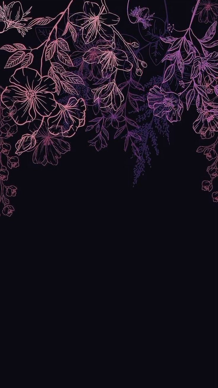 purple flowers on black background with space for text