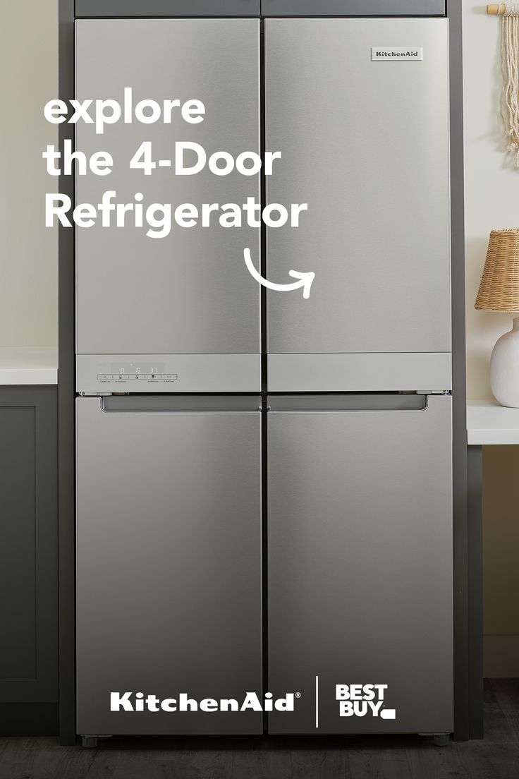 a refrigerator with the words explore the 4 door refrigerator