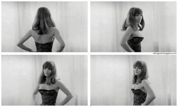 four different shots of a woman in a strapless dress with her hands on her hips