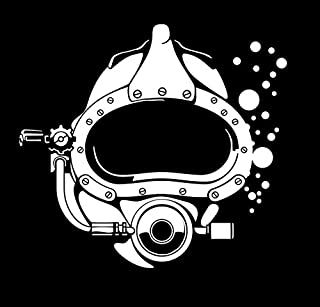 a black and white drawing of a diving helmet with bubbles on it's side