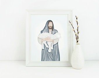 a painting of jesus holding a baby in his arms