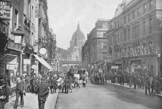 an old black and white photo of people walking down the street