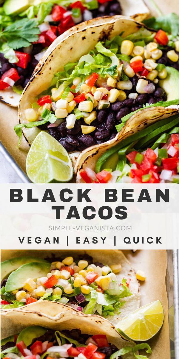 black bean tacos with avocado, corn and cilantro on top