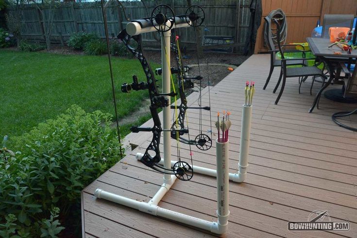 an outdoor archery set up on a deck