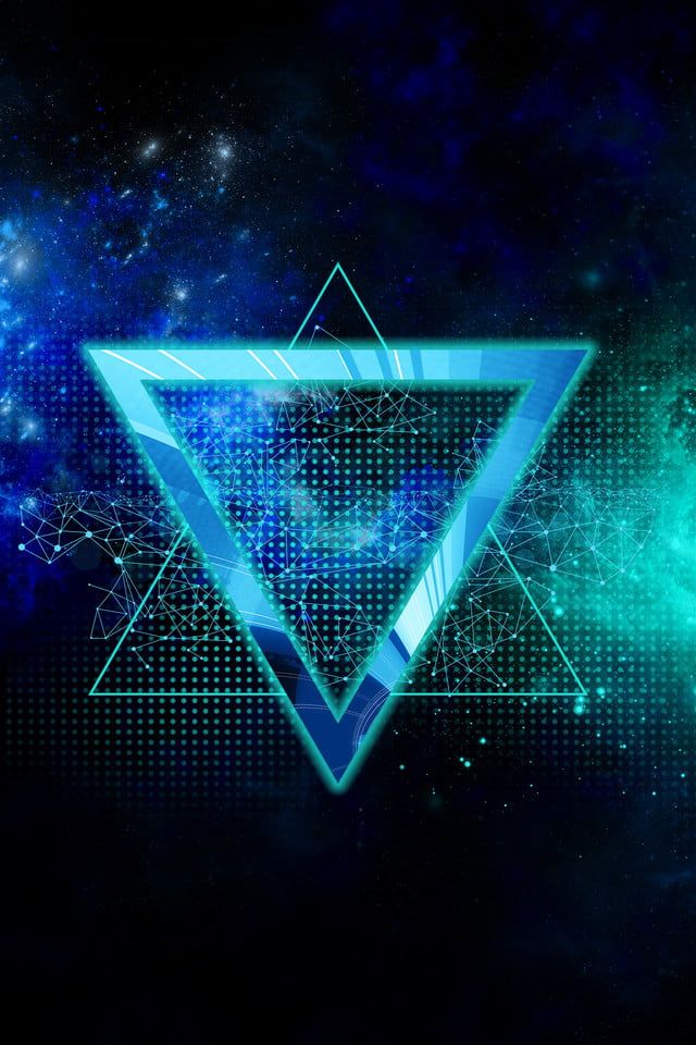 an abstract background with blue and green shapes in the shape of a triangle, surrounded by stars