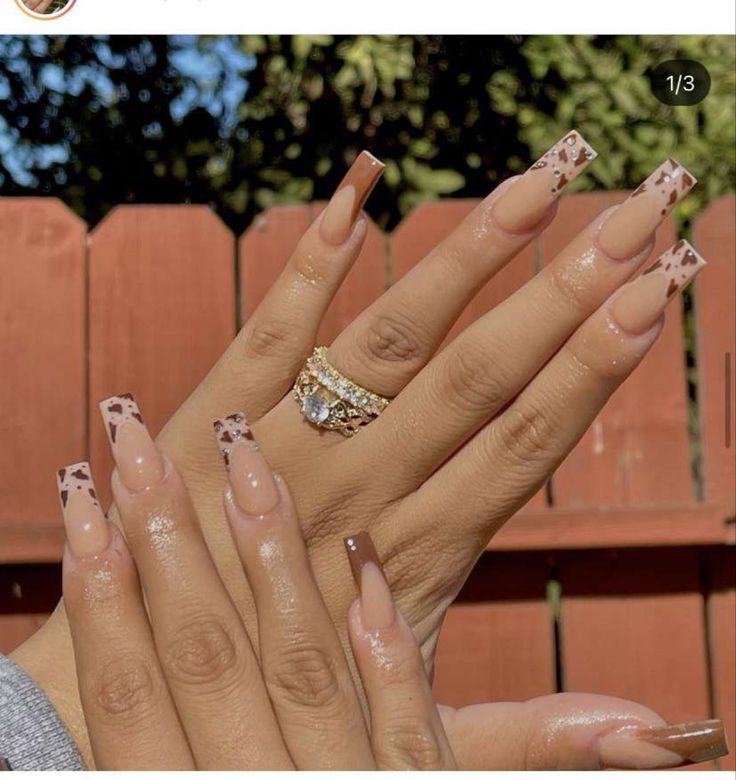 Brown Cow Print Nails, Valentine Nails Pink, Lime Nails, Rodeo Nails, Kylie Nails, Natural Nails Manicure, Gel Nail Set, 2022 Nails, Brown Acrylic Nails